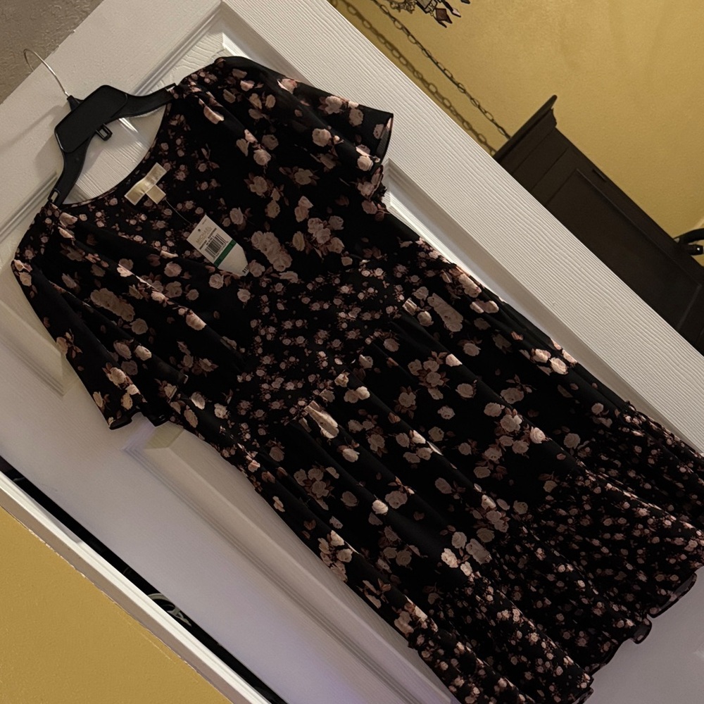 Michael Kors Black Floral Midi Dress